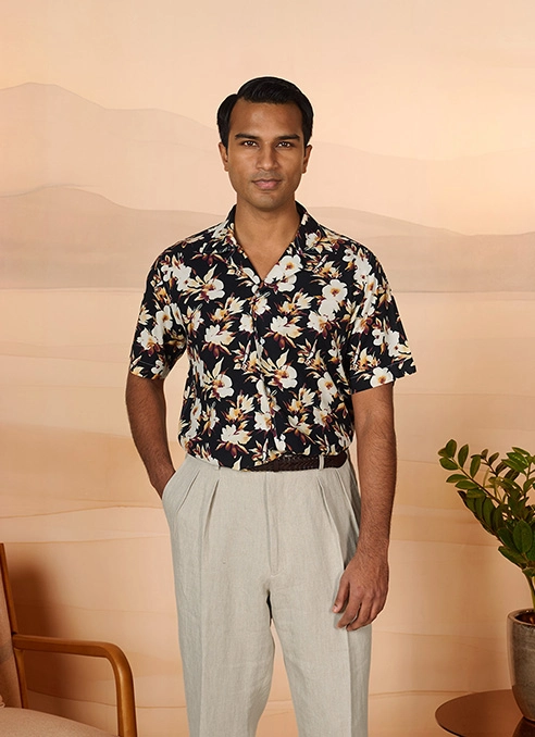 Black Floral - Camp Collar Shirt